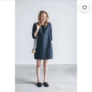 Navy Blue Linen Dress